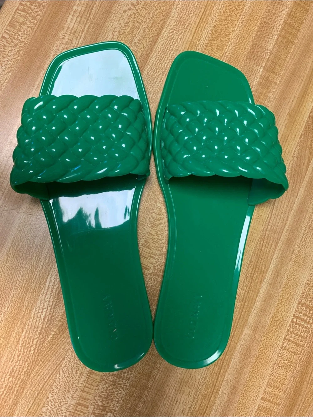 Old Navy Glossy Emerald Green Jelly Slide Sandals
